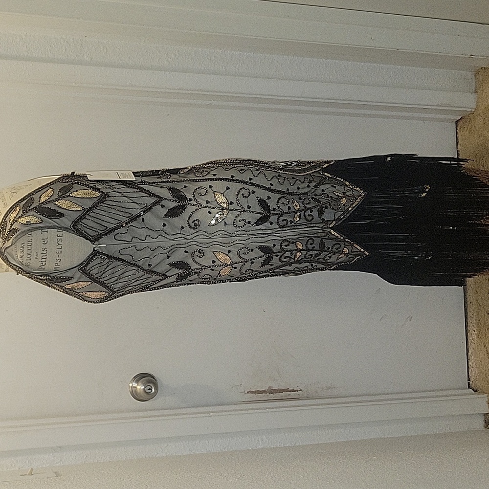 Metme 1920 Gatsby Flapper Black and Gold Beaded Dress NWT - Picture 4 of 10